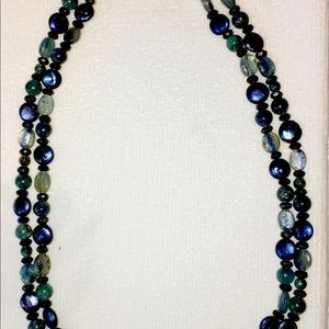Kyanite Blue sapphire and Blue coin pearl necklace
